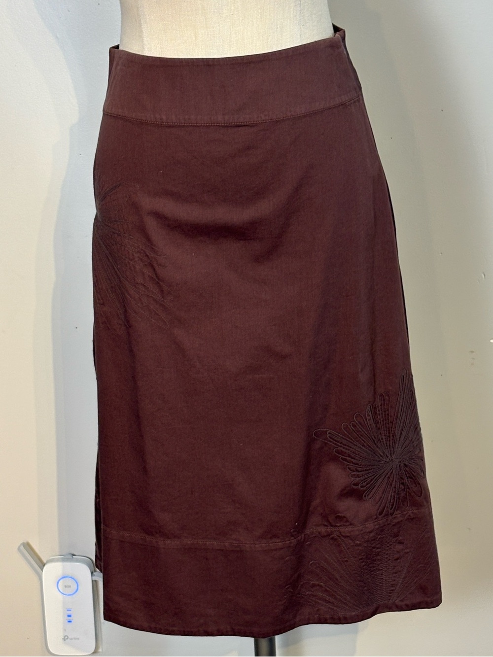 organic Cotton A-line embroidered skirt in brown NWT Various Sizes